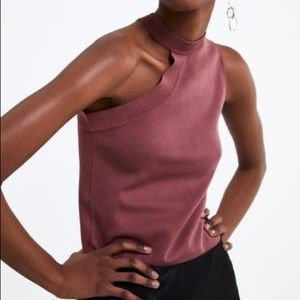 Zara Knit Tank Top with Cut Out, Pink Mauve Rose